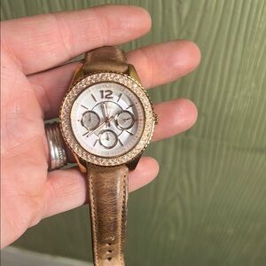 Fossil Gold and Brown Watch with Crystal Bezel